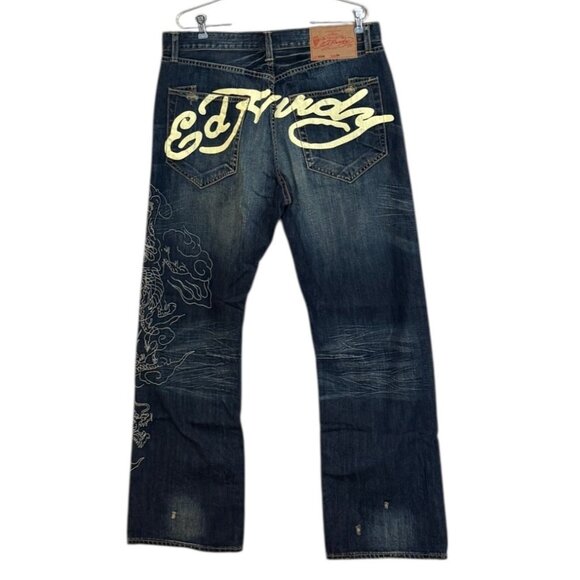 Ed Hardy by Christian Audigier Men's Dragon Embroidered Jean Blue Size 36 x 32 N - Picture 1 of 13